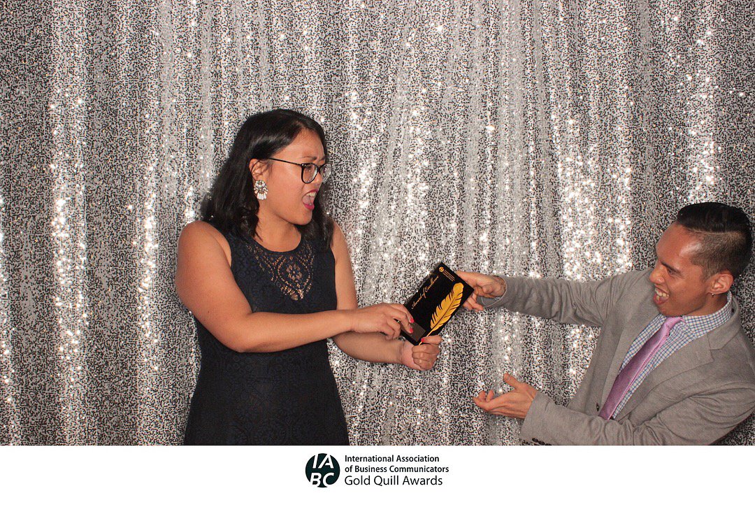 kcclaveria's tweet photo. Wish our whole team made it to #iabc18, but it was pleasure representing the @VisionCritical marketing team at the @IABC Excellence Gala this year. Here I am trying to steal the HEAVY #GoldQuill trophy! #TheVCWay https://t.co/gzOa7D9wSK