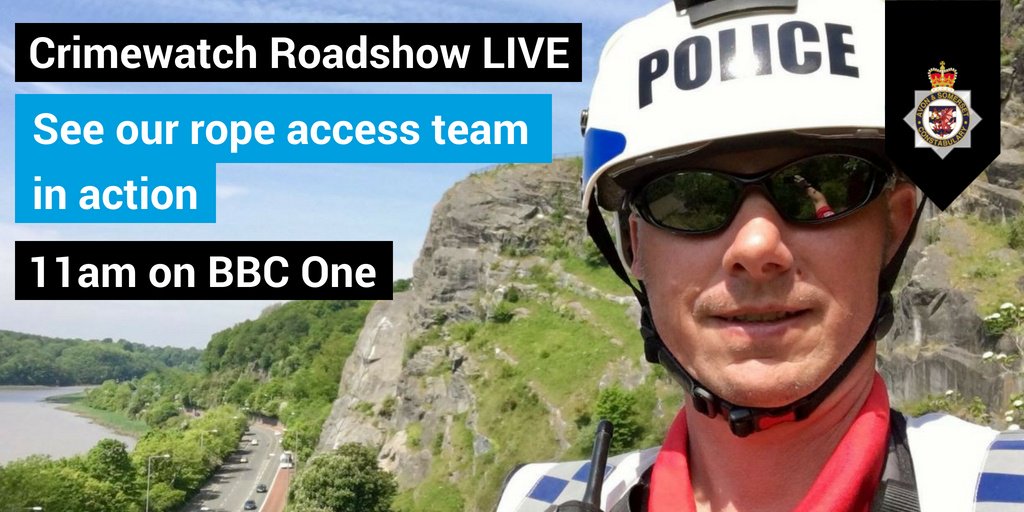 ASPolice's tweet photo. Our rope access team from @ASPOps_Training and @AandS_SAR will be showing @BBCCrimewatch presenter @MichAckerley the ropes at Sandford Quarry live at 11am. Be sure to tune in to #CWRL. https://t.co/pVzBT5NmuO