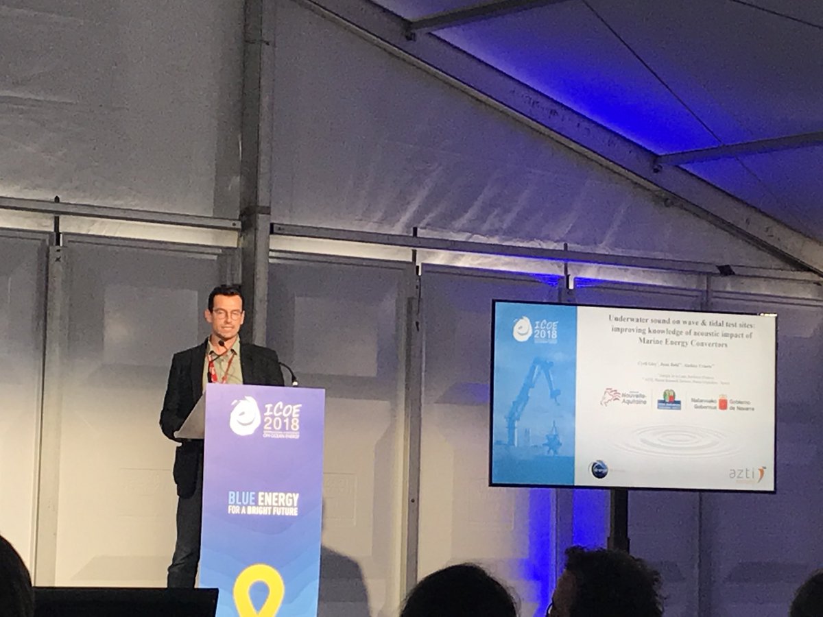 energie2lalune's tweet photo. #ICOE2018 #seanergy2018 - Dr Cyril Giry “underwater sound on wave &amp; tidal test sites” between @bimep_sa  (wave) &amp; @SEENEOH_Site (tidal) @aztitecnalia https://t.co/dTVmsWYX10