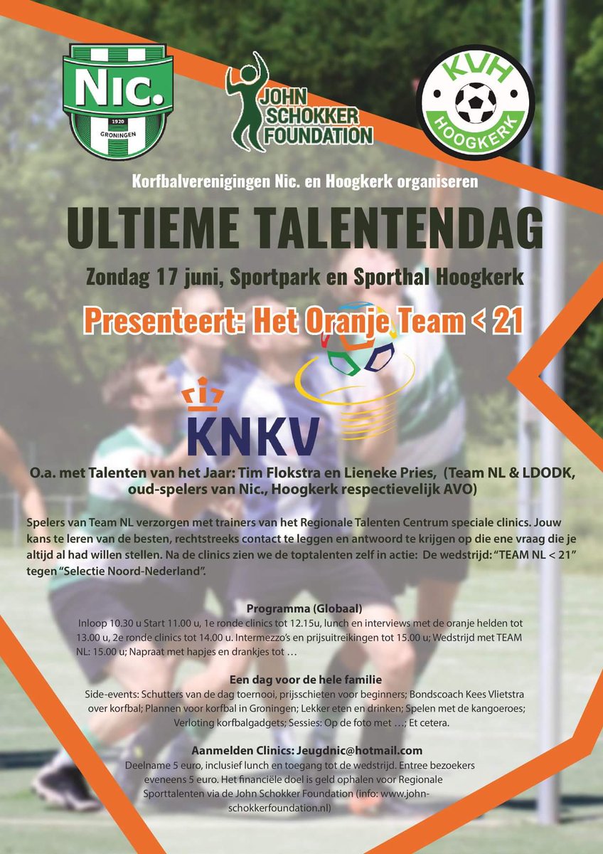 Nic_korfbal's tweet photo. Een dag voor de hele familie: de Ultieme Talentendag in samenwerking met @kvhoogkerk en de @johnschokker Foundation. 

Je bent van harte welkom komende zondag 17 juni vanaf 10.30u! Meld je aan voor de clinics! https://t.co/K7ntp1Xuok