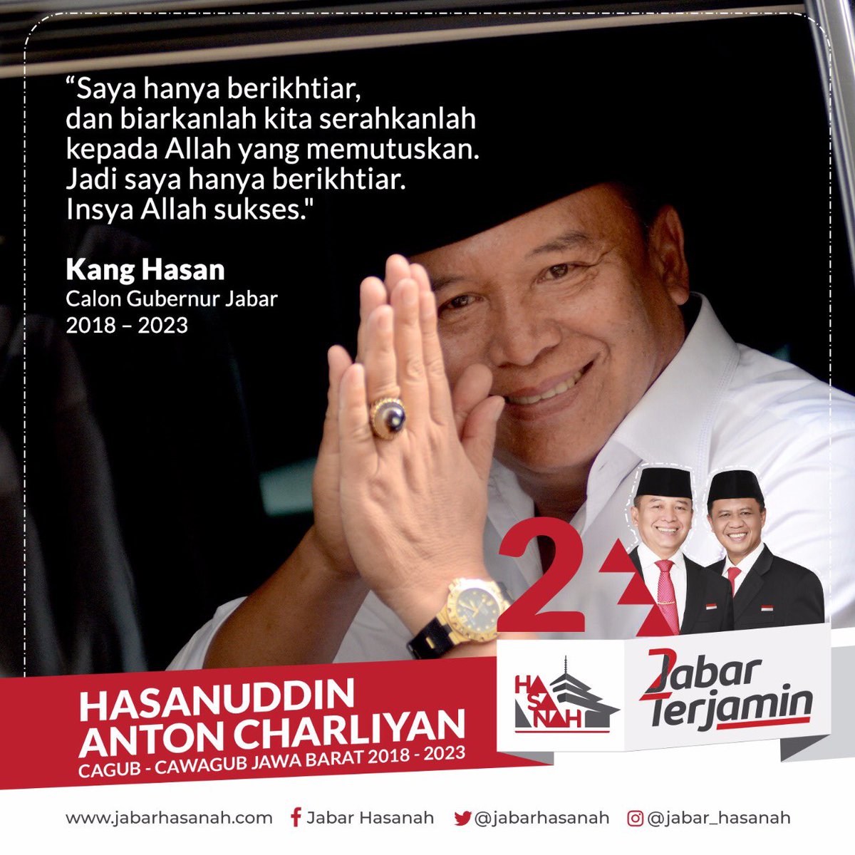 PDIPkabcirebon's tweet photo. Coblos Nomor 2 Tb Hasanudin dan Anton Charliyan tanggal 27 Juni 2018. Salam 2 Jari #Hasanah2Menang #JabarTerjamin https://t.co/iqx0cQqpwI