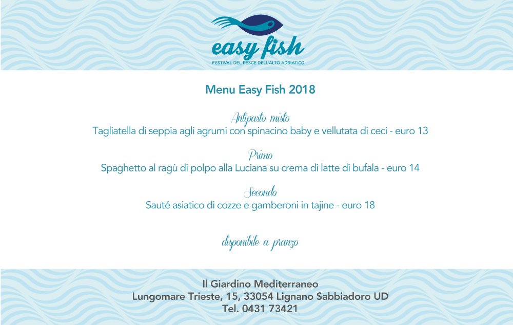FieraCucinare's tweet image. Il Giardino Mediterraneo fa parte dei Ristoranti partner di #EasyFish. Regala atmosfere rilassanti in riva al #mare, ma anche una cucina intensa a base di pesce locale.

Scopri il menù!

#easyfish2018 #cucina #lignano #fvg #showcooking #ricette #pesce #ristorante