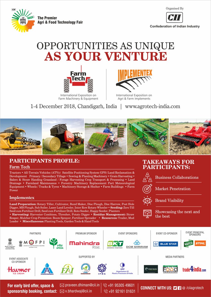 For registration log on to: lnkd.in/fPqKivs
#ciiagrotech #agrigoi #doahdf #Israel #foodtech #foodexpo #farmtech #implementex #irrigation #watermanagement #dairy #livestockmanagment #agriinputs #farm #technologies #foodprocessing #livestockmanagement #poultry #fishing