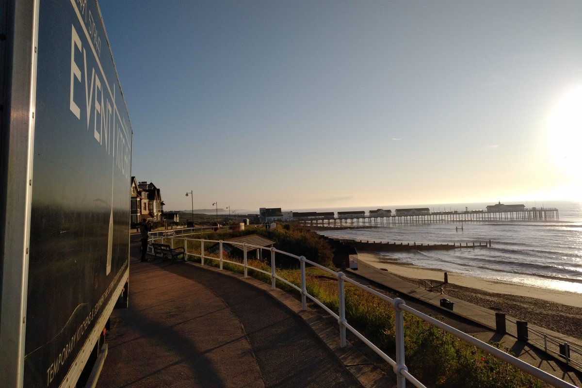 Setting up on a beautiful morning in stunning Southwold for the <a href="/OVOEnergy/">OVO</a> <a href="/thewomenstour/">The Women's Tour</a>  with <a href="/Adnams/">Adnams Southwold</a> good luck to all.