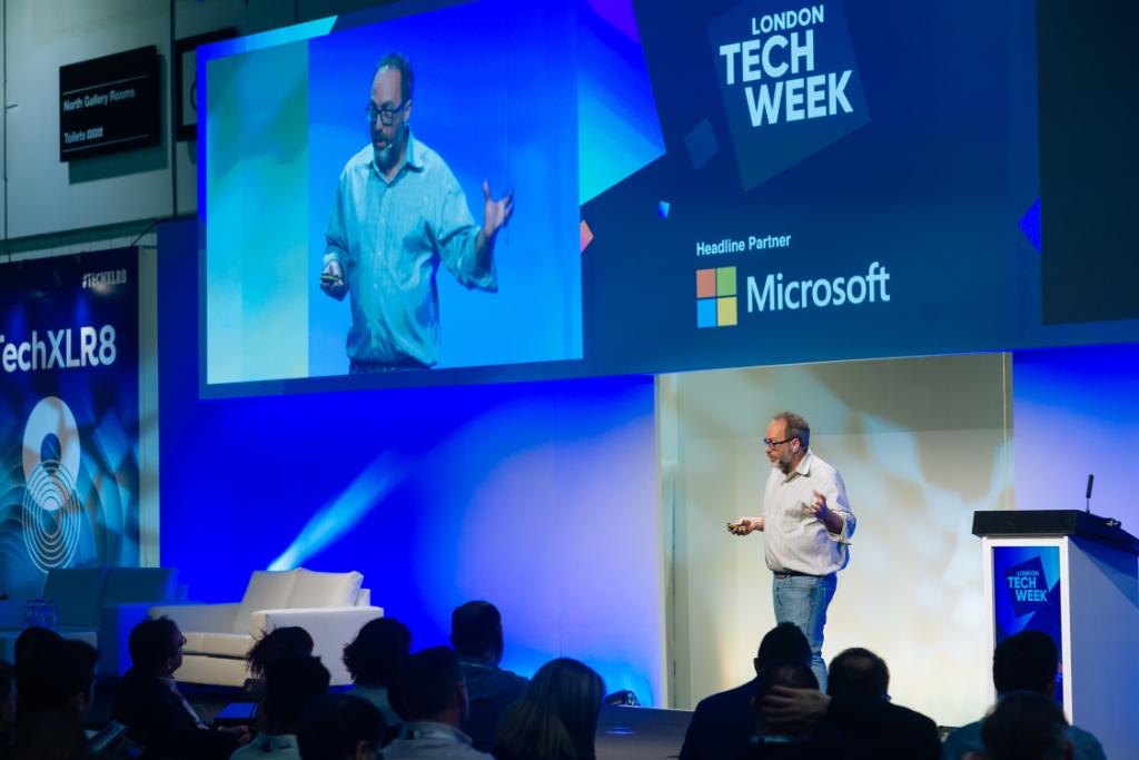 TechXLR8's tweet photo. A look back at day 1 at #TechXLR8 2018 - we learnt 'How To Thrive In A Wiki Future' on the @LDNTechWeek Headliners Stage with #Wikipedia Co-Founder, @jimmy_wales. https://t.co/vZzQJMd1fu
