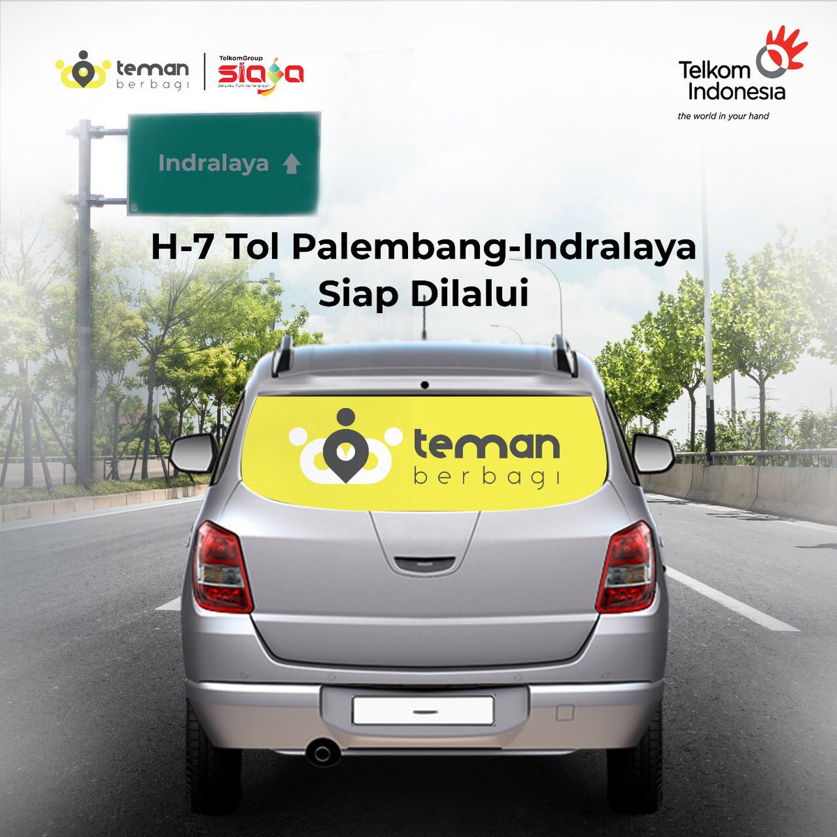 TelkomIndonesia's tweet photo. Sobat telkom, sudah baca info mudik terbaru di aplikasi Teman Berbagi? Mulai H-7 tol Palembang- Indralaya sudah bisa dilalui pemudik lho. Buat Sobat yang mau tahu info mudik terbaru lainnya, bisa juga download aplikasinya di https://t.co/szaNhjWThr #TemanBerbagi https://t.co/TyDZCmNa8z