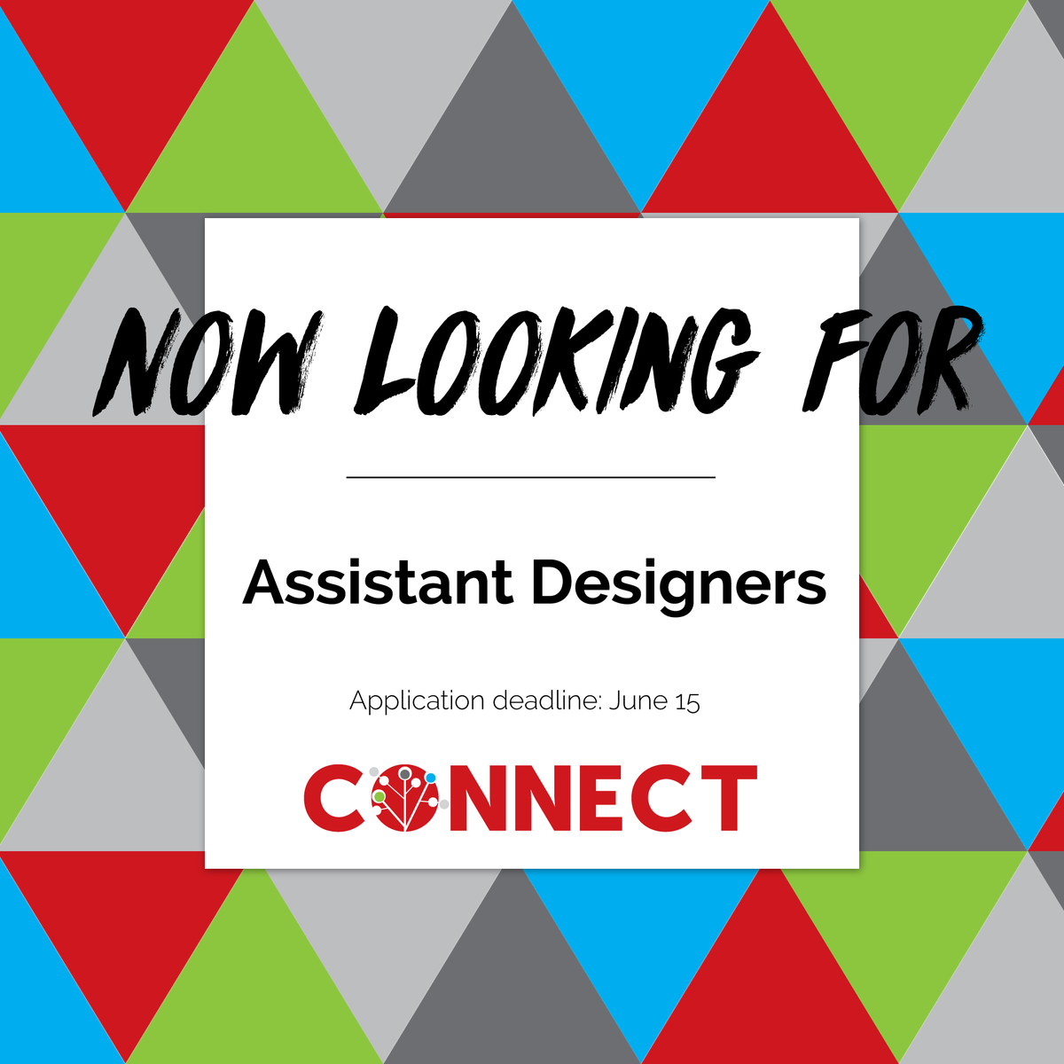 There's still time to apply to work with Connect! We are especially looking for creative types to contribute to our Arts and Photography sections and for Assistant Designers. If you have an eye for the fabulous, click the link to apply!

goo.gl/V9KhUq
