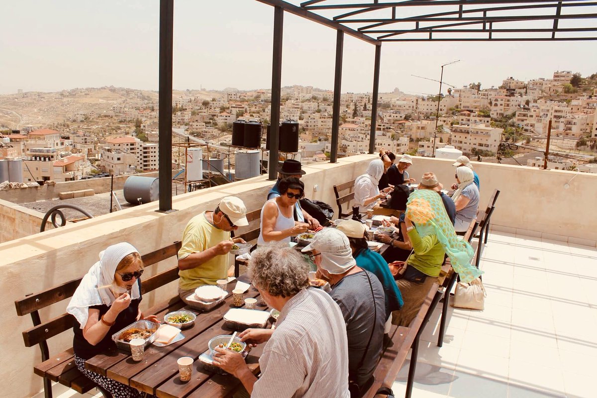 Our beautiful friends from France dinning at BFTA <a href="/BFTA_CRAFT_VILL/">Bethlehem Fair Trade Artisans</a> 😀😀 
and enjoying the amazing weather in the old city of Beit Sahour 👏