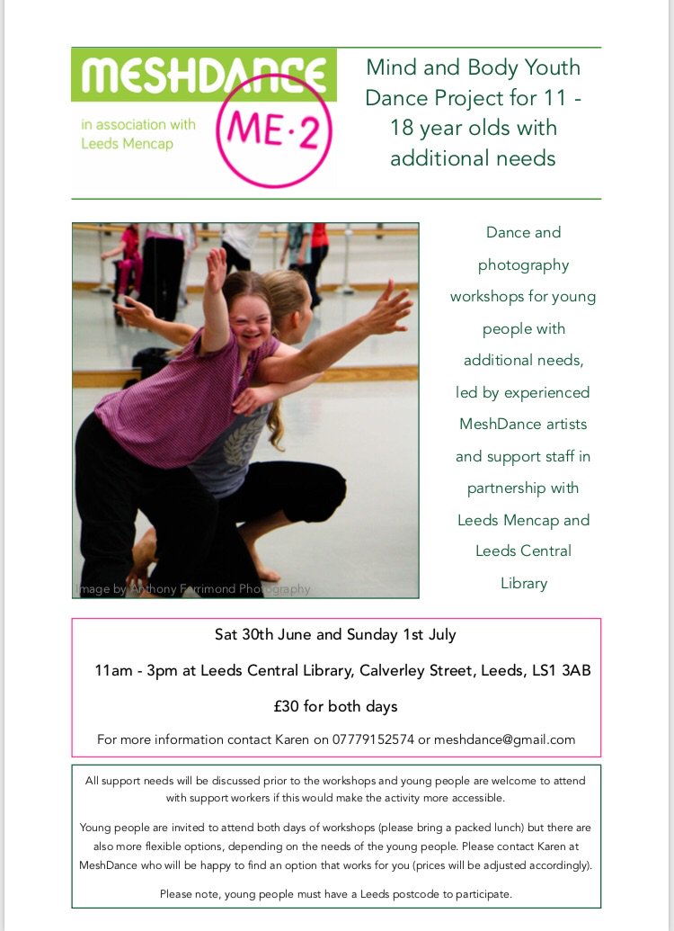meshdance's tweet image. Hi @NorthLeedsLife we wondered whether you’d help us spread the word about our upcoming weekend dance project for young people with additional needs in Leeds?