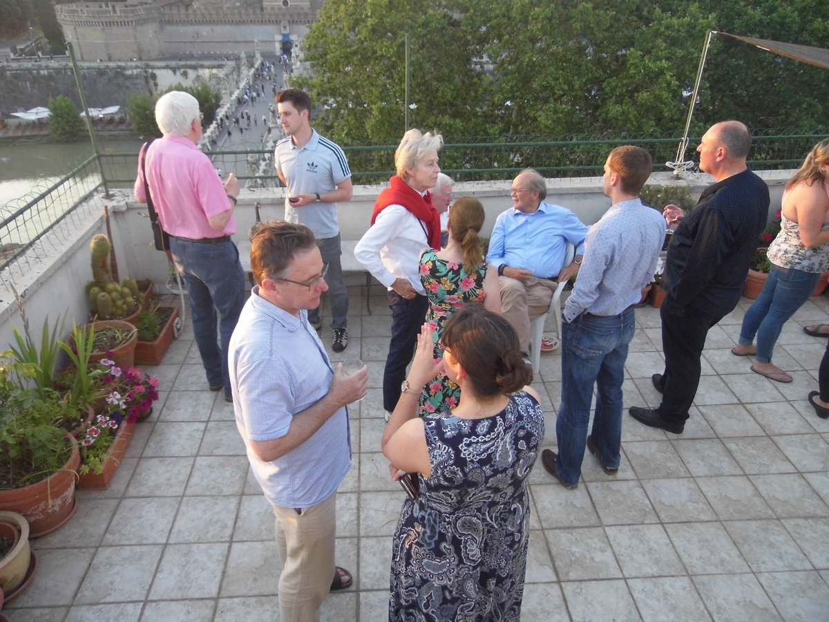 MethodistRome's tweet image. Churches Together in Rome celebrate the end of another year with a reception on the terrace. We were joined by a staff member and 4 students from The Queen`s Foundation @queensfdn