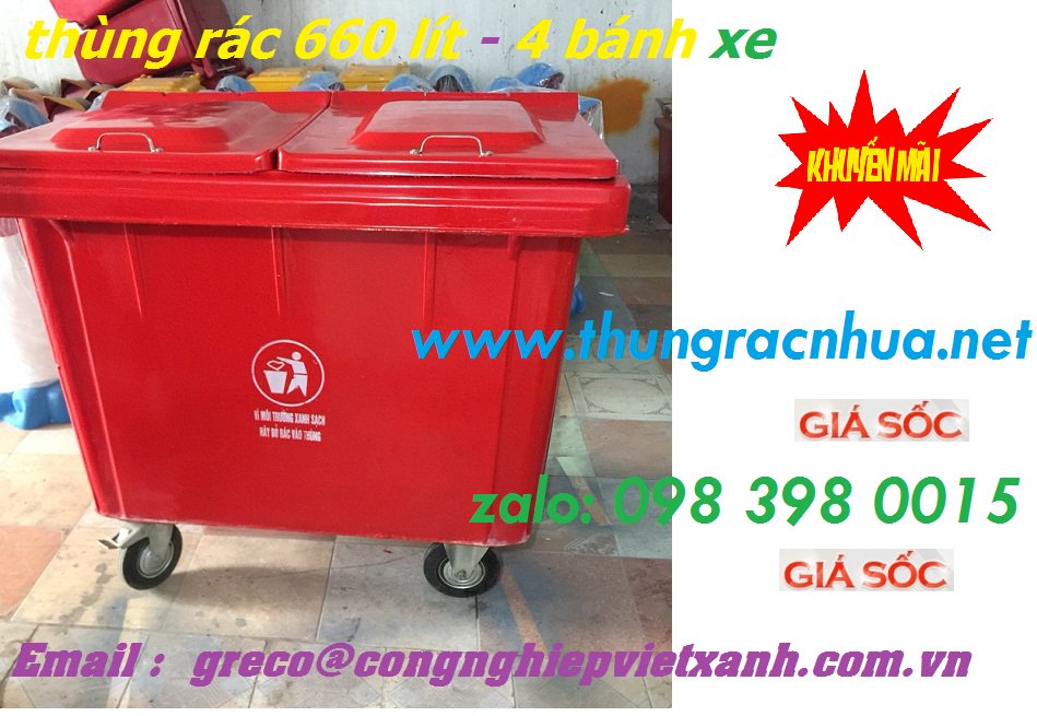 Thùng rác nhựa composite 660 lít có bánh xe