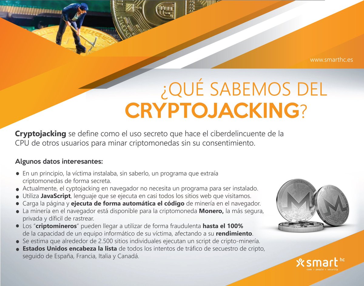 Smart_HC's tweet image. Los criptomineros pueden llegar a utilizar hasta el 100% de la capacidad de un equipo de forma fraudulenta #ciberseguridad #criptojacking