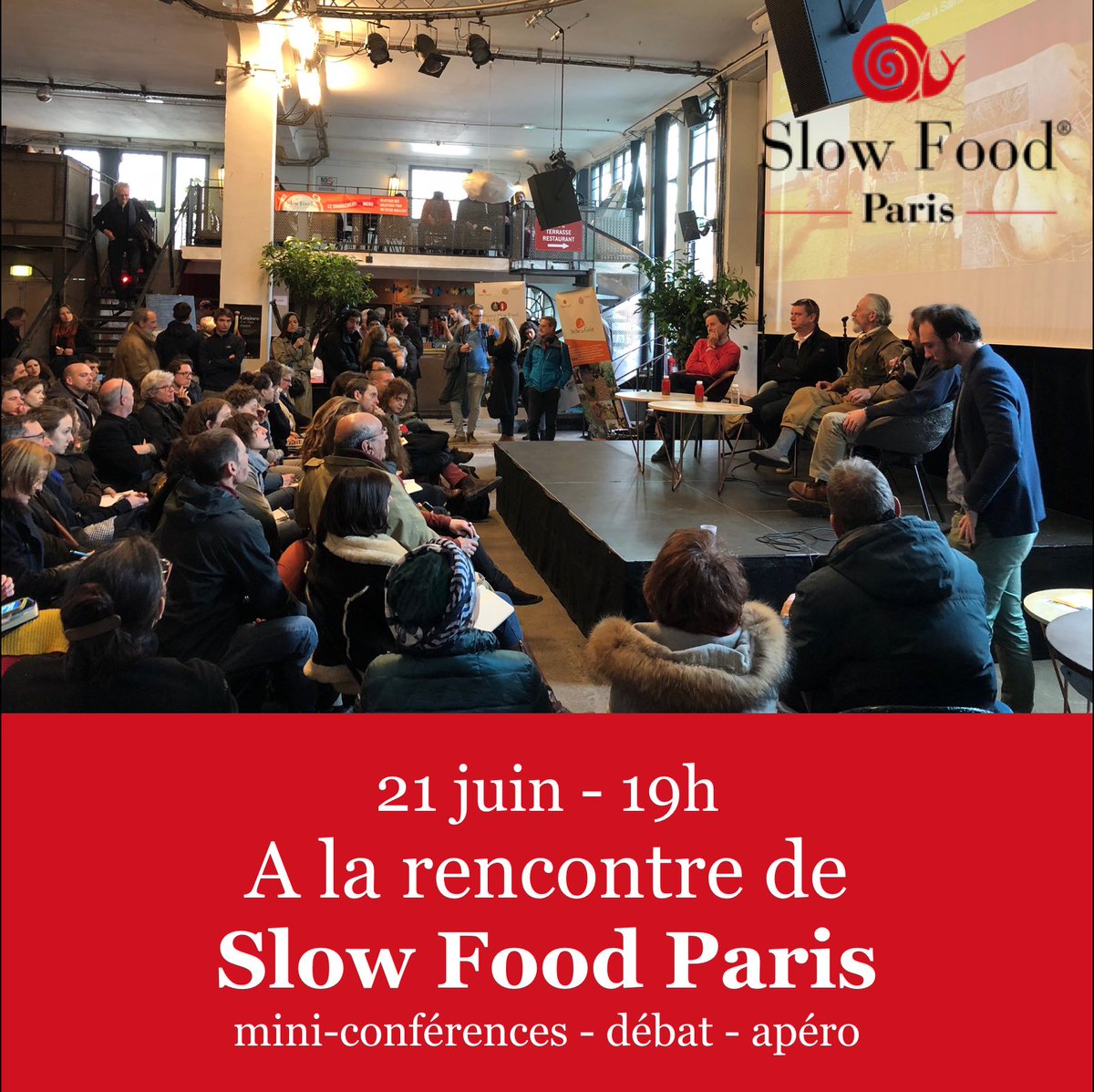 Le 21 juin, venez à la Rencontre de <a href="/Slowfood_Paris/">Slow Food Paris</a> 19-21h chez <a href="/Kissbankers/">KissKissBankBank</a> ( #Paris 10e) > débat, mini-conférences, projets, apéro #alimentation #agriculture > facebook.com/events/4534448…