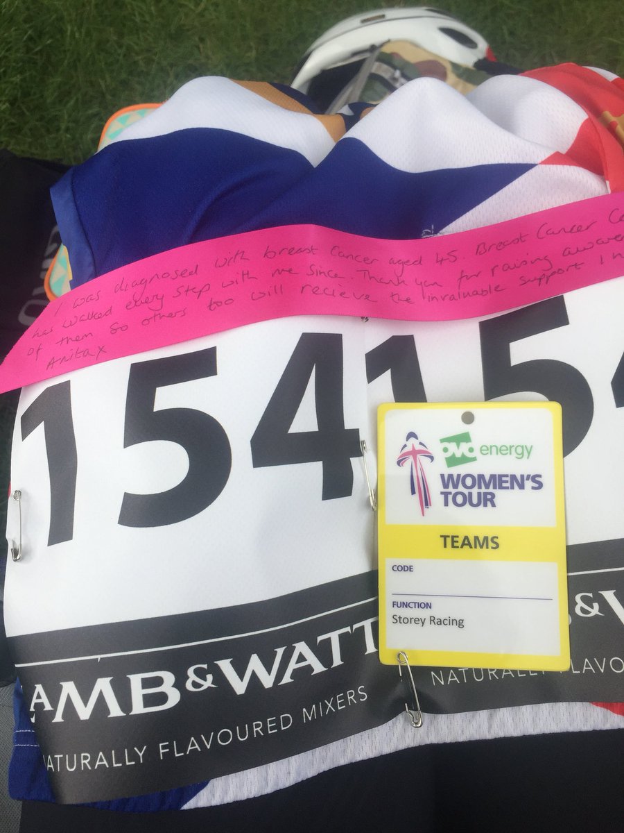 Today’s <a href="/OVOEnergy/">OVO</a> Womens Tour I’m honoured to bear a <a href="/BCCare/">Breast Cancer Now</a> ribbon for Anita :)