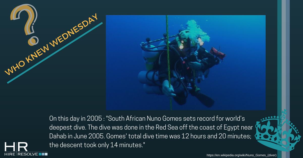 Hire_Resolve's tweet photo. #WhoKnewWednesday
On this day in 2005, South African engineer Nuno Gomes set the world record for the deepest dive. He dived a total depth of 318m into the sea.
#record #diving #sea #cave #ocean #SouthAfrican #HireResolve #changeyourpath #NunoGomes #WorldRecord #ProudlySA https://t.co/Ab2BFGWLF4