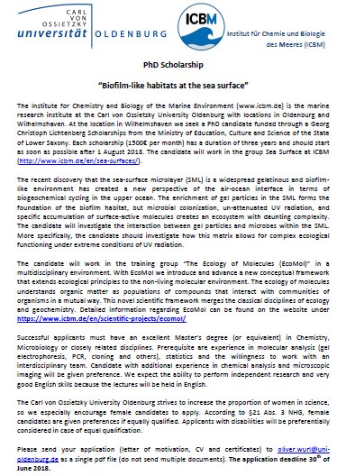 Dr. Mariana Ribas Ribas (@marianasquare) on Twitter photo #SeaSurface group <a href="/ICBM_uol/">ICBM_uol | @icbm-uol.bsky.social</a> is looking for new #PhD #Student working in <a href="/EcoMol_ICBMuol/">EcoMol</a> on #SML Please #Retweet #oceanography <a href="/ResearchGermany/">Research in Germany - Initiative of the BMFTR</a> <a href="/DAAD_Germany/">DAAD News</a> @UniOldenburg #SeaSurface group <a href="/ICBM_uol/">ICBM_uol | @icbm-uol.bsky.social</a> is looking for new #PhD #Student working in <a href="/EcoMol_ICBMuol/">EcoMol</a> on #SML Please #Retweet #oceanography <a href="/ResearchGermany/">Research in Germany - Initiative of the BMFTR</a> <a href="/DAAD_Germany/">DAAD News</a> @UniOldenburg