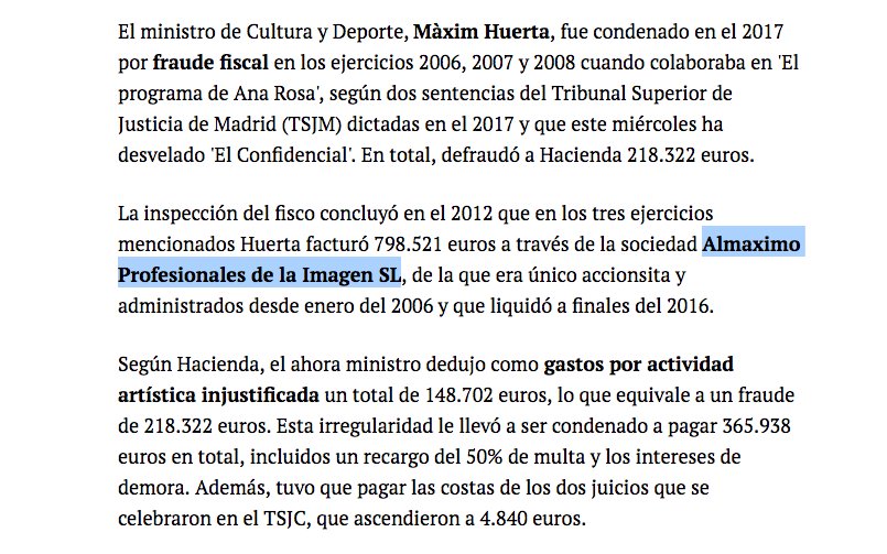 Màxim Huerta defraudó a Hacienda 218.322 euros con una sociedad que montó  en 2006
