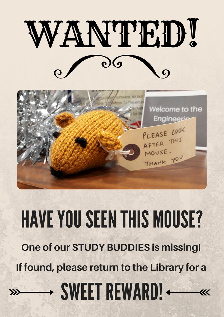 CamTechLibs's tweet photo. We're glad that our study buddies were so popular this Term, but one little mouse, sent to us by our friend @Astronimouse, has gone missing! If you see it, please return to the @Cambridge_Eng Library in exchange for a sweet reward! https://t.co/0ej6bZfeMg
