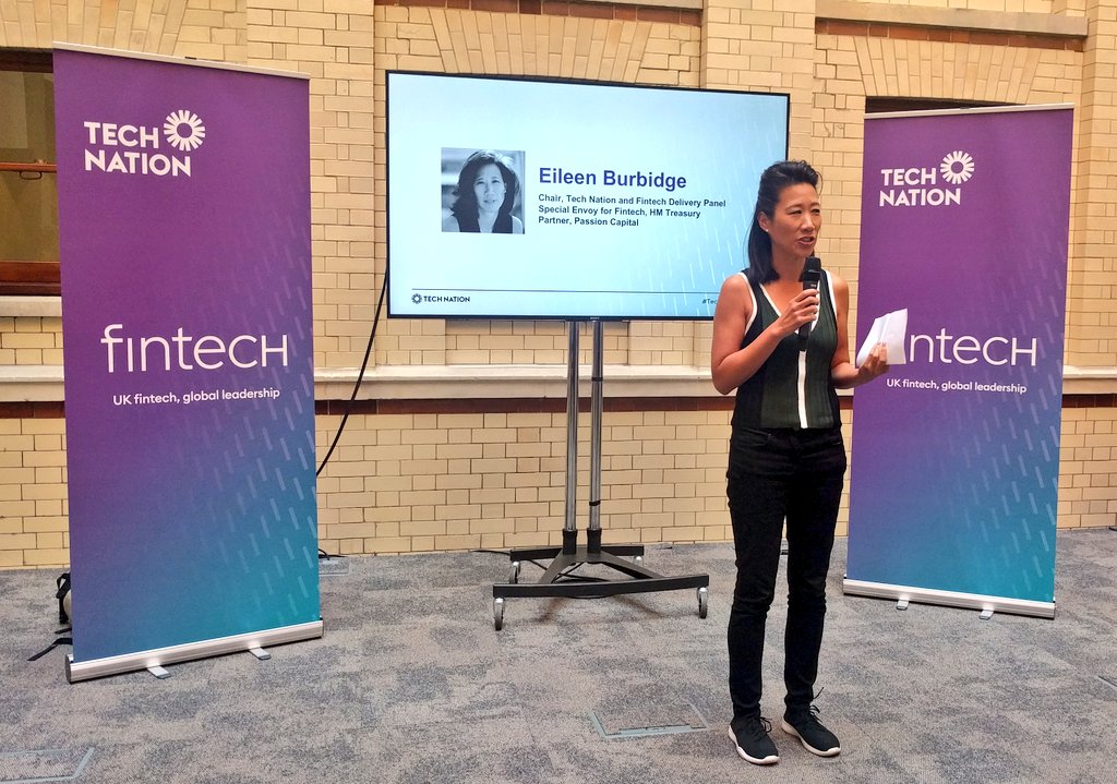 TechNation's tweet photo. 'We're extremely excited to launch our first sector programme, taking advantage of the great strength of UK fintech. 4 of the UK's 13 tech unicorns are #fintechs, and 3 of them are in the room today' - @eileentso 

#TechNationFintech #LTW https://t.co/OJEBDB9hUX