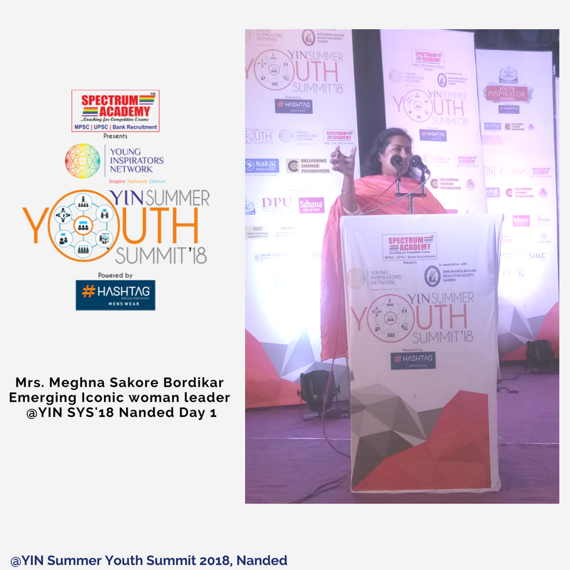 YINforChange's tweet photo. Mrs. Meghna Sakore Bordikar - Emerging Iconic woman leader @YIN SYS'18 Nanded Day 1 @YINforChange #yin #yinforchange #summeryouthsummit #Sys18
#youthinspiratorsaward #eduspire #youth 
#younginspiratorsnetwork #yinministers #yinners
#largestyouthsummit https://t.co/l98MVmgAeL