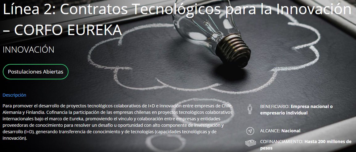 ¡ABIERTA TAMBIÉN LA CONVOCATORIA PARA POSTULAR A LA LÍNEA "CONTRATOS TECNOLÓGICOS PARA LA INNOVACIÓN - <a href="/Corfo/">Corfo</a> <a href="/EUREKA_NETWORK/">Eureka</a> "!

RECEPCIÓN DE PERFIL DE PROYECTOS EUREKA HASTA EL 31 DE AGOSTO

bit.ly/2l9Maw2