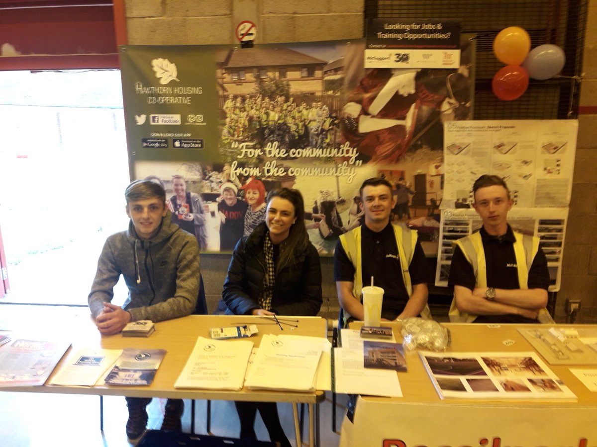 McT_Community's tweet photo. Thanks to @HawthornHousing for inviting two of our local apprentices to join then at 'our community' event at #Possilpoint. Come along and find out about jobs and training opportunities. # https://t.co/nMaOIdhU5B #actionforchildren https://t.co/eUWn2yGsK9