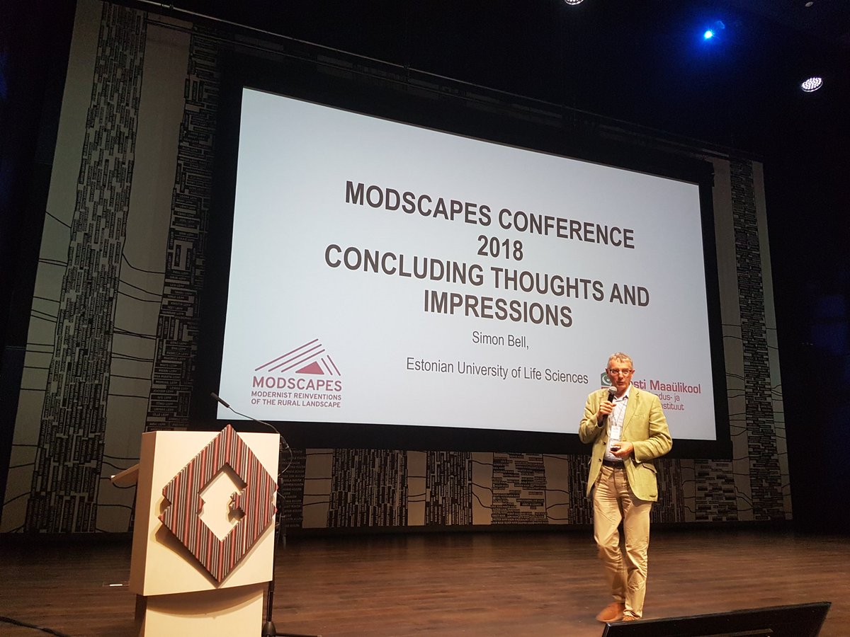 civilscape's tweet photo. Simon Bell is speaking the final words wrapping up the intense discussion of the #Modscapes  conference / Baltic Landscape Forum. 'Modern Landscape for modern society' which were invented by public rural policies in the beginning of the 20th century. #EuropeForCulture #EYCH2018 https://t.co/n2L8KtJya1