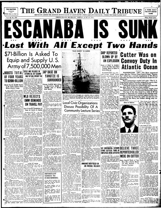 Today marks the 75th anniversary of the sinking of the USCGC Escanaba <a href="/CoastGdFestival/">Grand Haven Coast Guard Festival</a> <a href="/uscoastguard/">U.S. Coast Guard</a> grandhaventribune.com/Military/2018/…