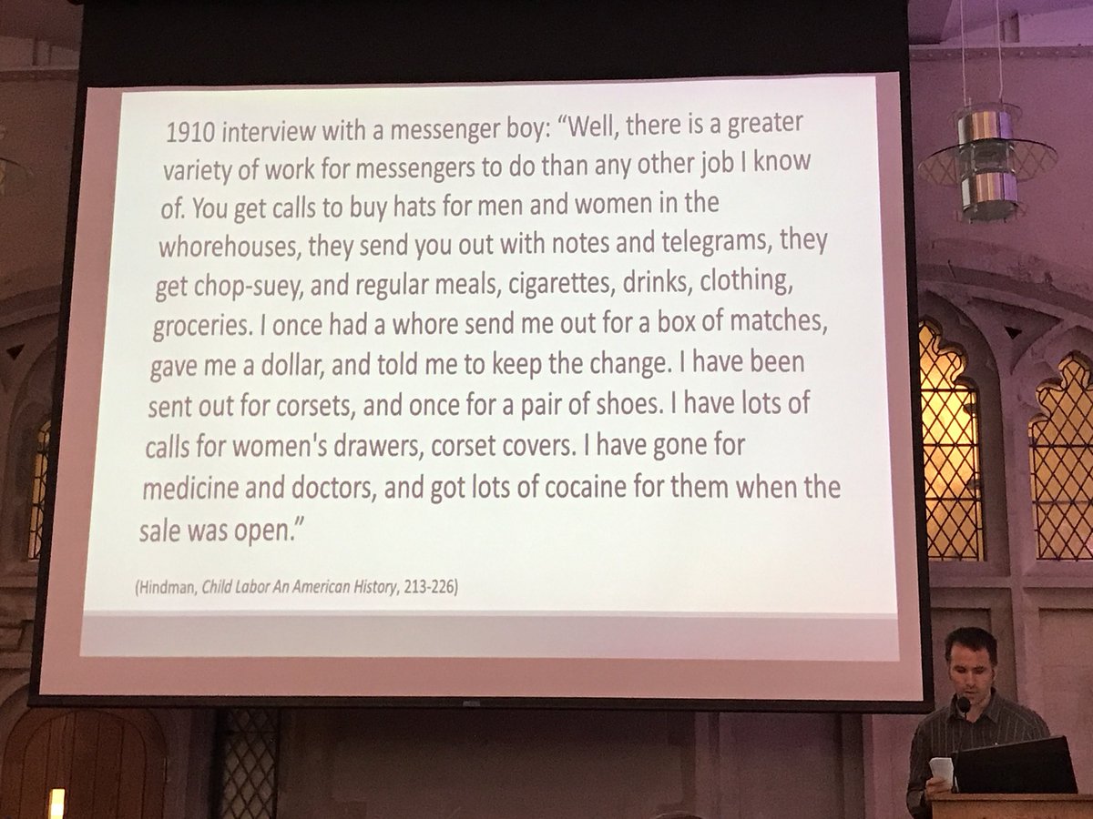 Bicycle messenger boys of early 1900s (aged as young as 10) had varied client tasks. #ichc2018