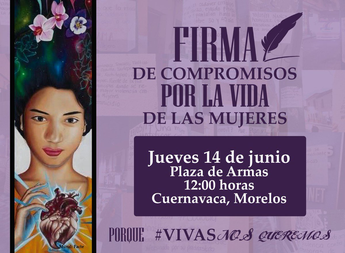 Convocan #OSCFeministas a <a href="/LaraNadiaLuz/">Nadia Luz Lara</a> <a href="/mariorojas/">victor crispin</a> <a href="/Jorge_Meade/">Jorge Meade Ocaranza</a> <a href="/CaballeroSolano/">Víctor Caballero</a> <a href="/rodrigogayossoc/">Rodrigo Gayosso</a> <a href="/cuauhtemocb10/">Cuauhtémoc Blanco</a> <a href="/AlejandroVeraJm/">Alejandro Vera Jiménez</a> @FidelDemedicis A la firma de compromisos por la #VidayLibertad de las #Mujeres No más #MorelosFeminicida Plaza de armas #Cuernavaca 14 junio 12 HRS