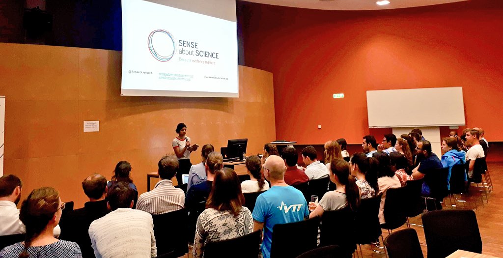 LauriReuter's tweet photo. If you want make impact with science - you really need to master public engagement! VTT Young Professionals workshopping ‘Sense About Science’ in Vienna at #YearAC2018. #ScienceCommunication #VTTYP @VTTFinland https://t.co/X8GklvXfen