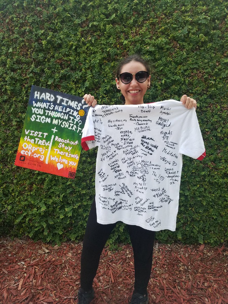 AliyaDMme's tweet photo. Last night I saw @paramore in St. Augustine with my friend @Lindsy_carr, my Hard Times shirt, a sign and a sharpie. In honor of #PuIse I made a sign promoting the Trevor Project asking folks to sign my shirt with what's got/getting them through their #hardtimes this year. https://t.co/ht8vIWV3gn