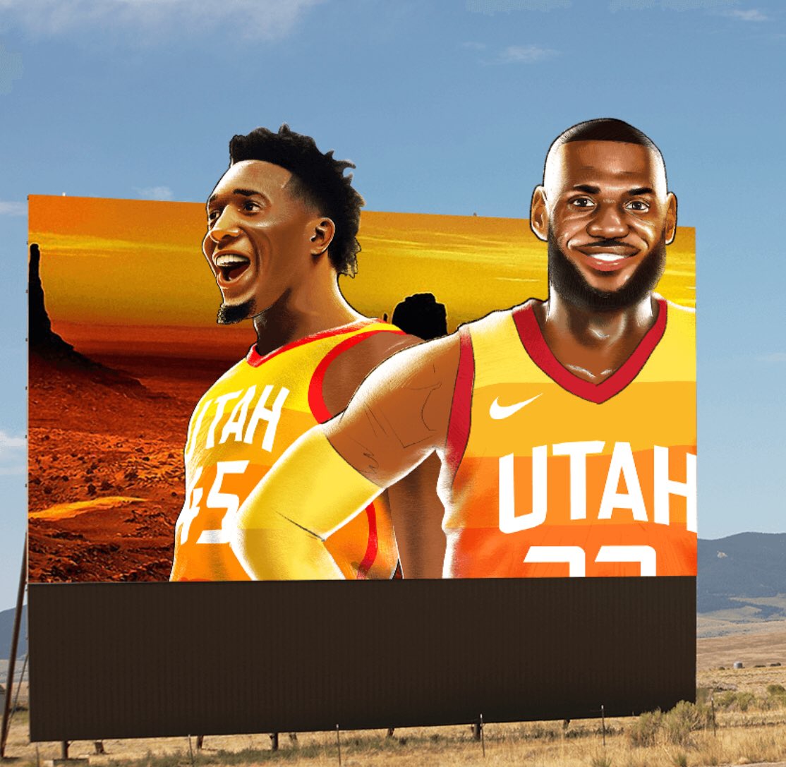 slcdunk's tweet photo. ESPN had a feature of every team courting LeBron. Here’s Utah’s billboard from the piece. https://t.co/WORD7W1QqS https://t.co/IDg2yHfB9C