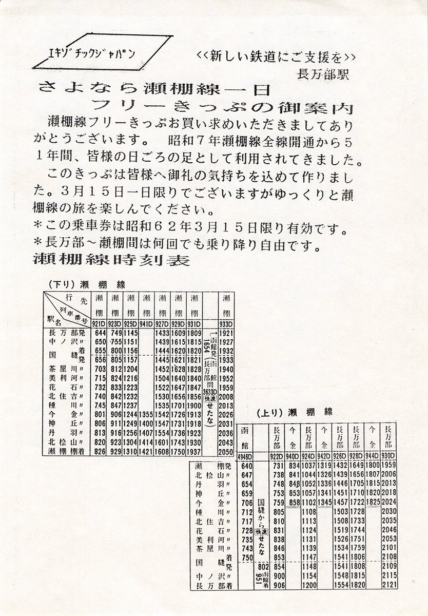 送料無料カード決済可能 マルス券 総販券 函館本線 長万部駅 入場券