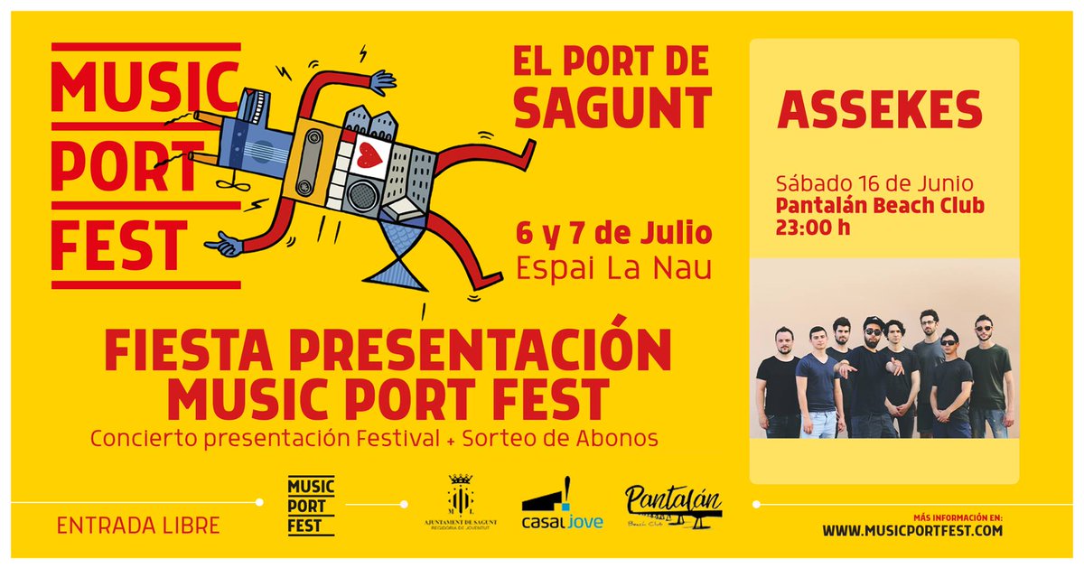 ⭕️MUSIC PORT FESTIVAL⭕️. El sábado a las 23:00h, en el Pantalán Beach Club, concierto presentación de Assekes + sorteo de abonos. Entrada libre. Consulta info 👇. #CanetDenBerenguer #Canet365 #VisitCanet #MusicPortFest