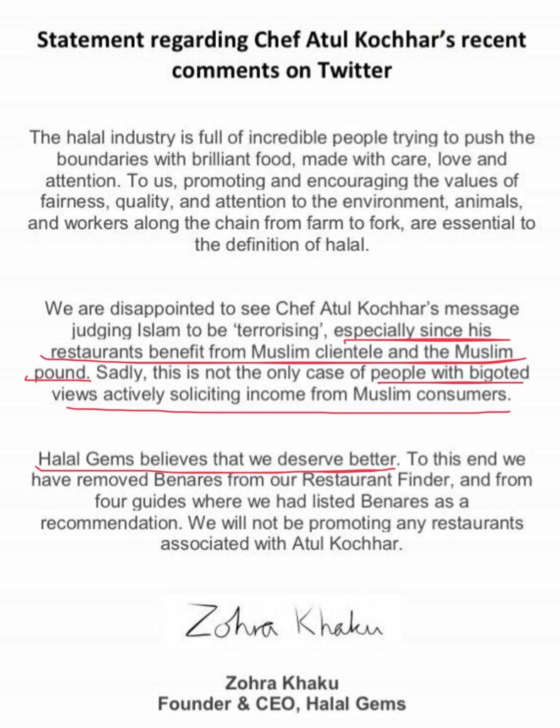 meenakshisharan's tweet photo. 1
“We will not be promoting restaurants associated with @atulkochhar .. since his restaurants earm from ‘Muslim’ clientele..” Halal Gems
“..bigotry is non negotiable”
“..not going 2 go down well with UAE authorities..”
But here on the #Hindu land👇🏻 https://t.co/RBIKNEVkDW