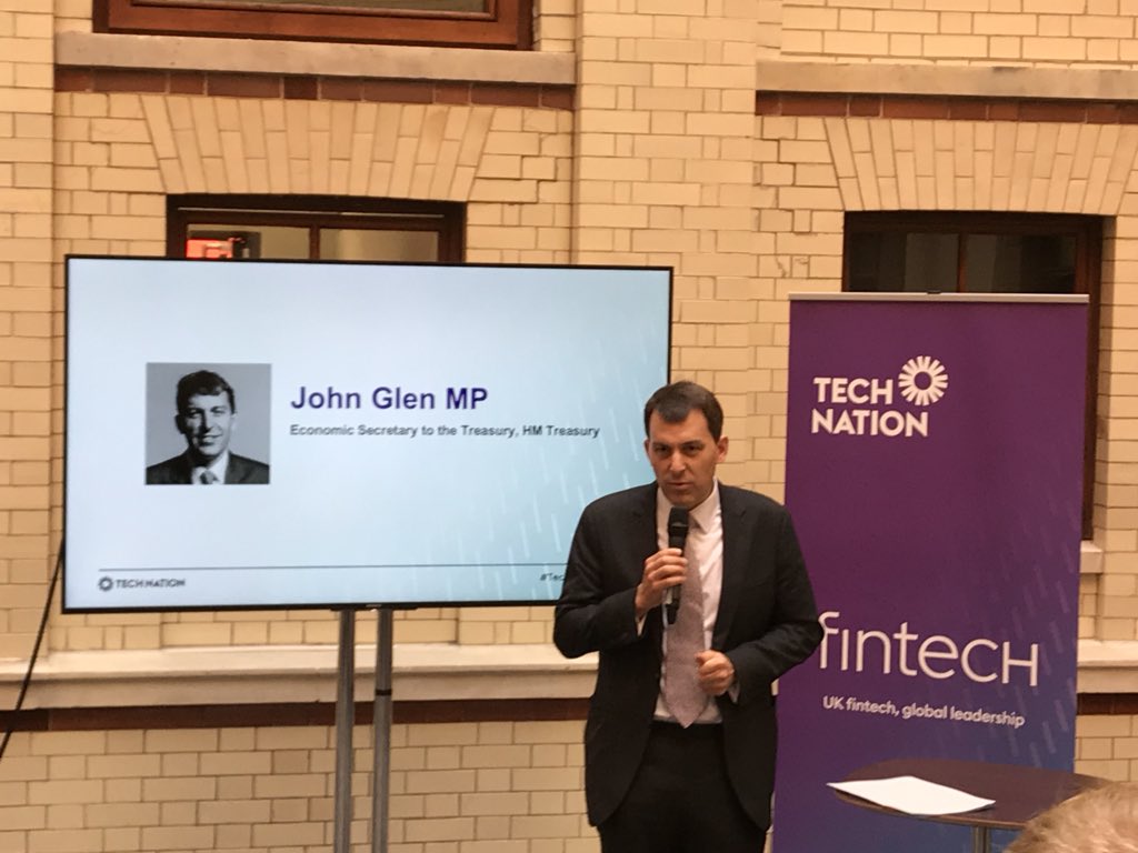 BenBrabyn's tweet image. John Glen, Economic Secretary to the Treasury @hmtreasury commits government to backing #fintech businesses around the UK “to the hilt” #technationfintech @TechNation