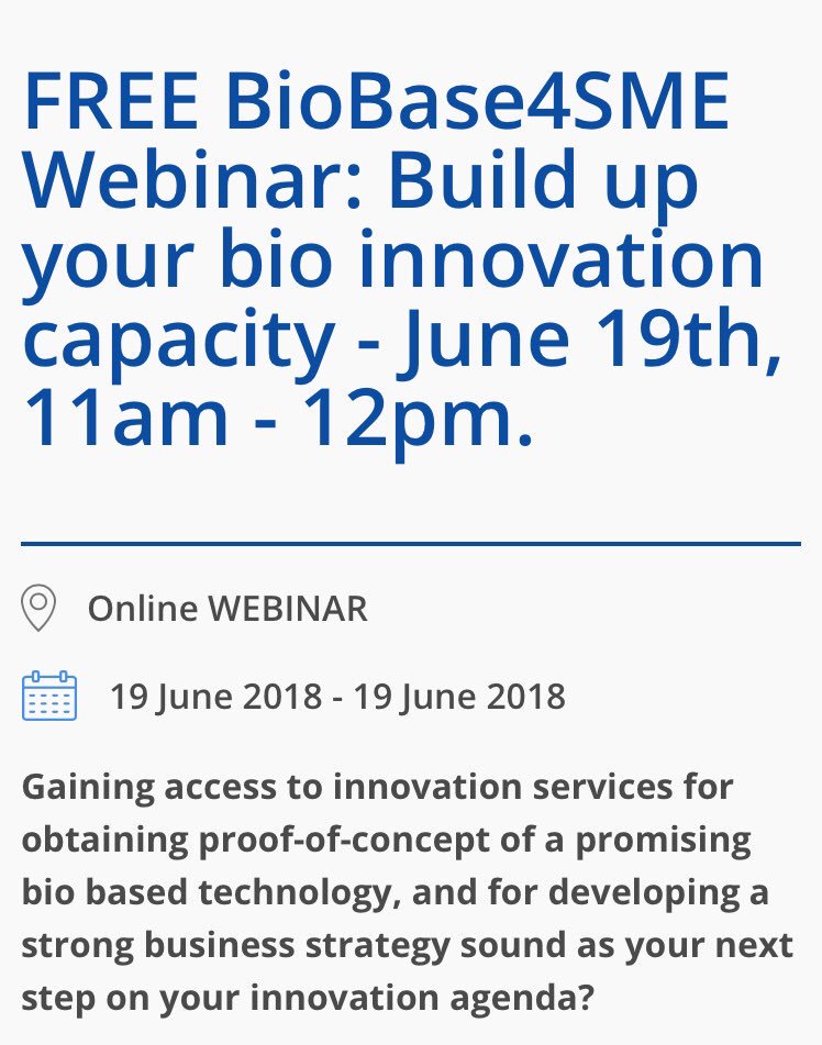 BioBase4SME's tweet photo. The @BioBase4SME project provides funded innovation services to SMEs in the #bioeconomy. To find out what we mean by "innovation services" and if you are eligible, join our webinar on Tuesday (19th June) at 11:00 CET!
https://t.co/kIDfMxasLz https://t.co/7Es8j9dNwF