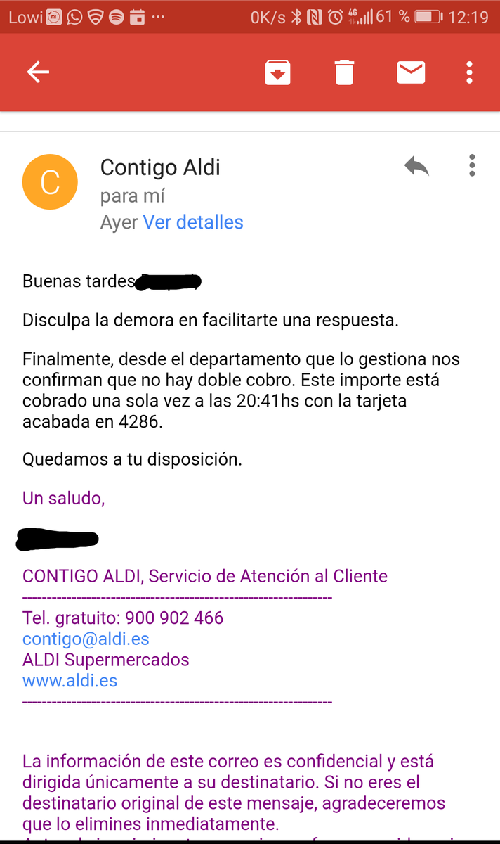 diostuiter's tweet photo. @Aldi_es #ValeMuchoCuestaMuyPoco sobre todo si te cobran dos veces. Contestación de vuestro servicio de atención al cliente https://t.co/gfA9ta5fng