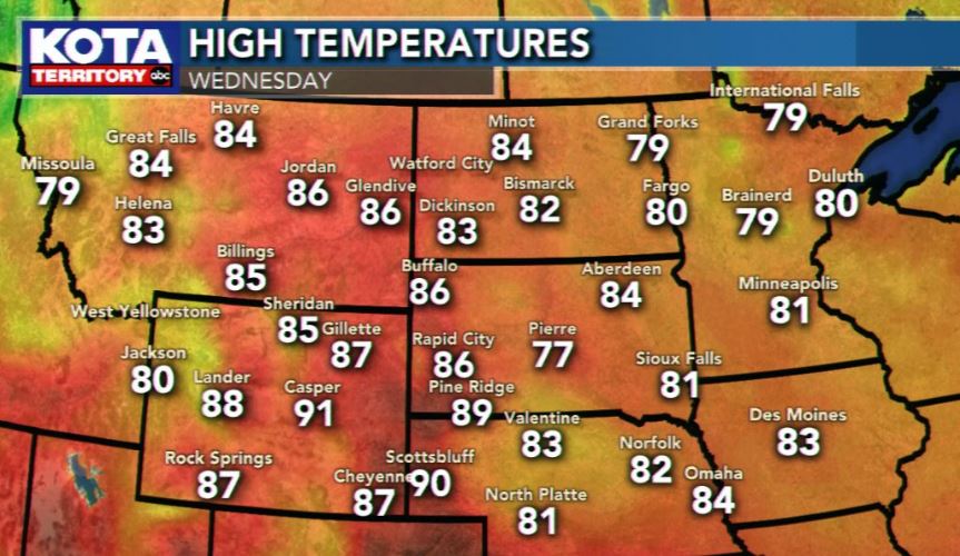 colleenhurleywx's tweet image. Temperatures swing back to above-normal today with highs mainly in the mid 80s #kotaweather