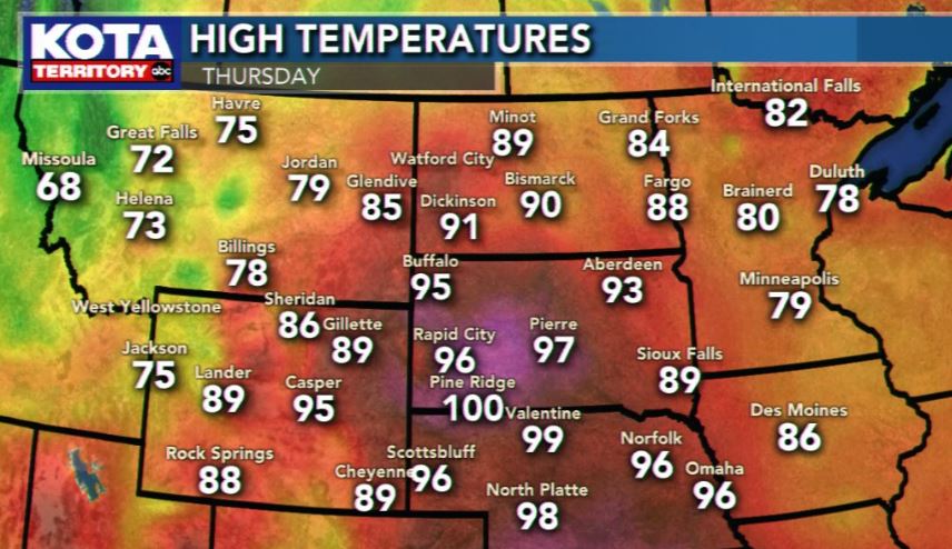 colleenhurleywx's tweet image. Tomorrow will be HOT, triple digits in some spots. Scattered severe storms are possible late tomorrow and tomorrow night #kotaweather