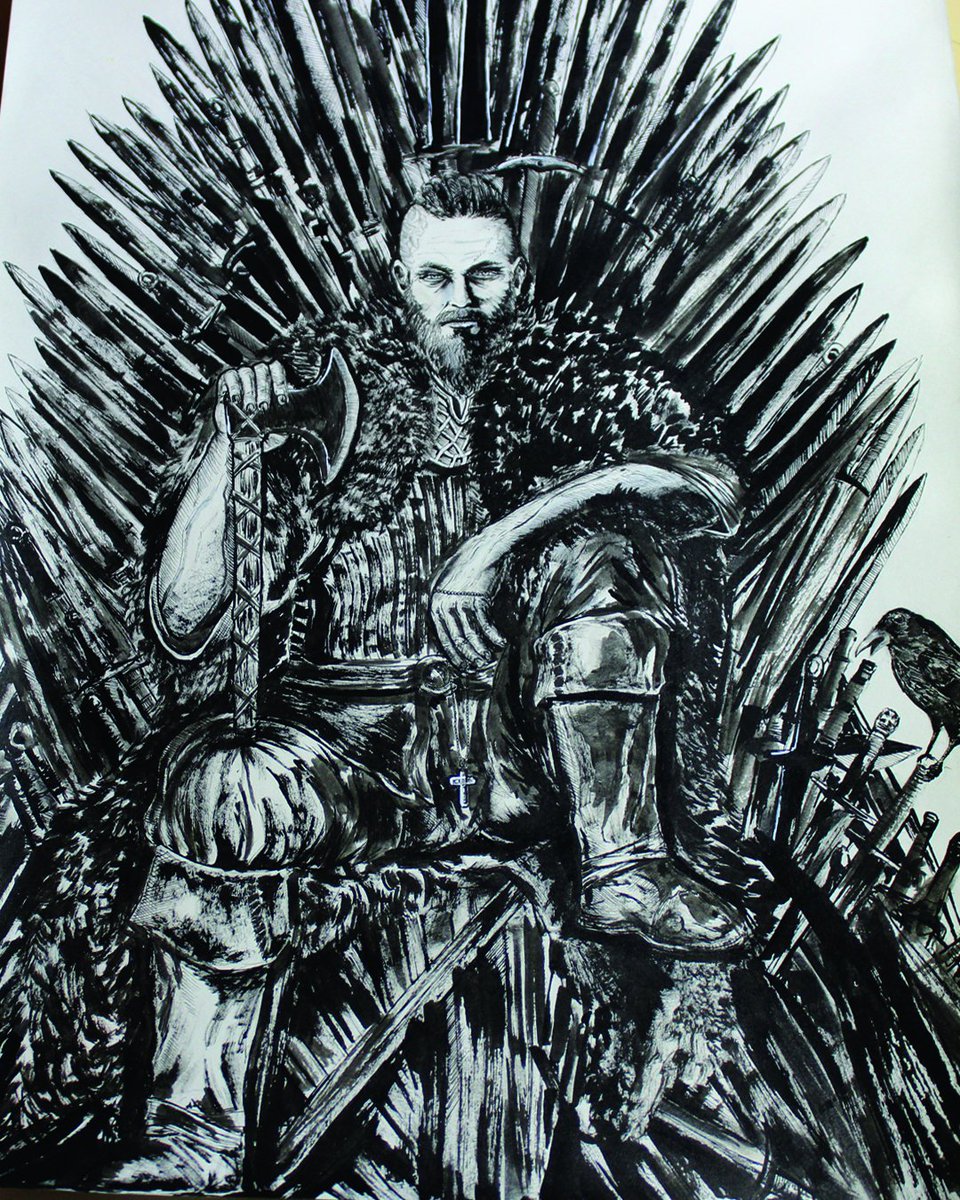 nadalcristobal's tweet photo. Trabajo terminado! 
- Ragnar en el Trono de Hierro -

#traditionalart #artwork #ink #dibujo #drawing #vikings #ragnar #GameofThrones https://t.co/0qCV3szYWB