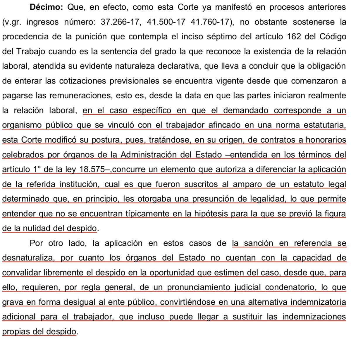 LuisCorderoVega's tweet image. CS (12.6.2018, rol 42.636-2017) contrato a honorarios en el Estado con dependencia y subordinación es una relación laboral, pero en el caso de organismos públicos no es procedente aplicar la sanción de nulidad del despido (convalidación). Unificación de jurisprudencia acogida.