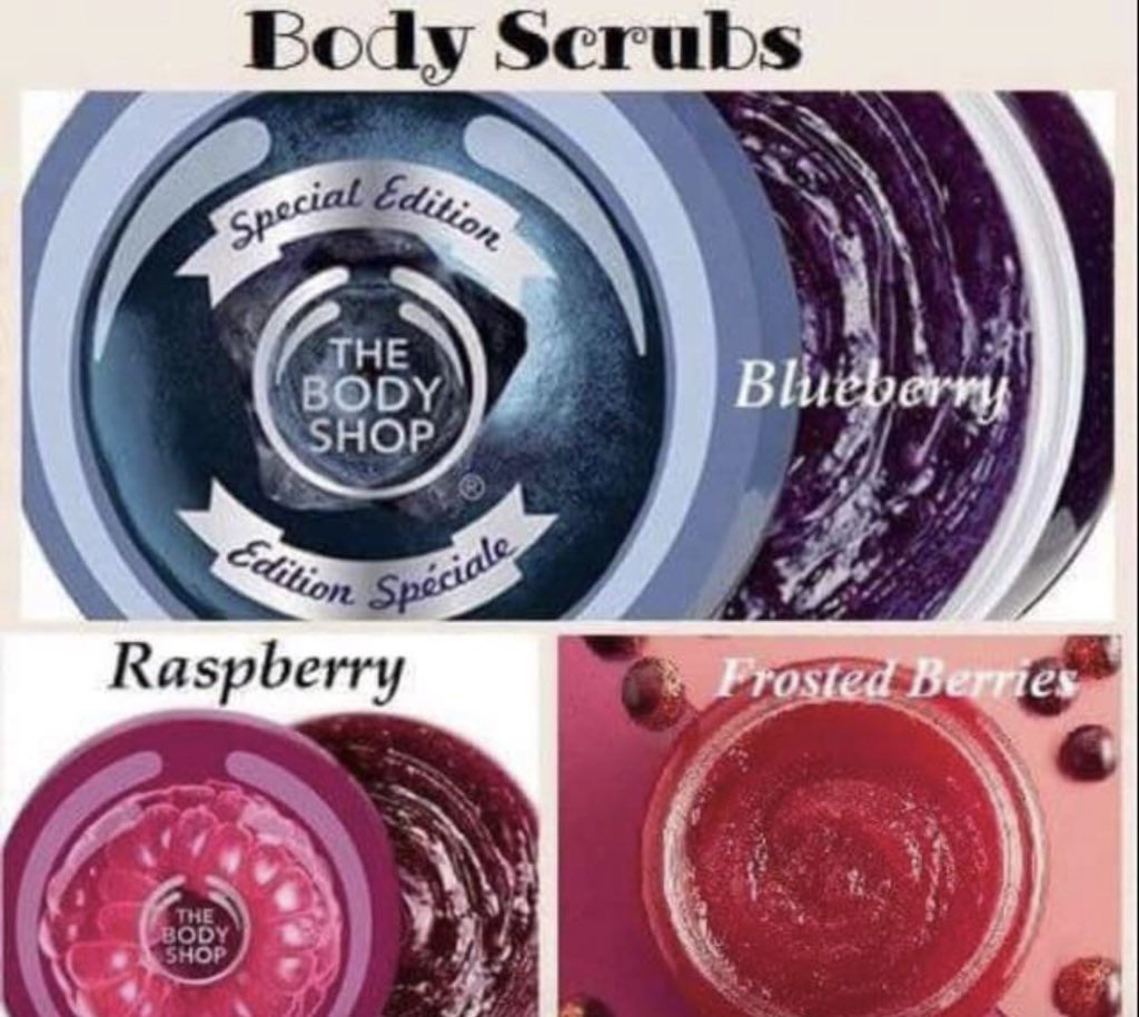 BodyLucy's tweet photo. Body scrubs now in 50% sale they now £7.50 each #bodyshop #thebodyshop #body #bodyscrubs #scrubs #skin #skincare #skingoals #goals #sale #bargain #offer #blueberry #raspberry #frostedberries #retweet #like #follow #naked #shower #bath #bathtime #clean #fresh #specialedition https://t.co/OQzUUZ8A8m