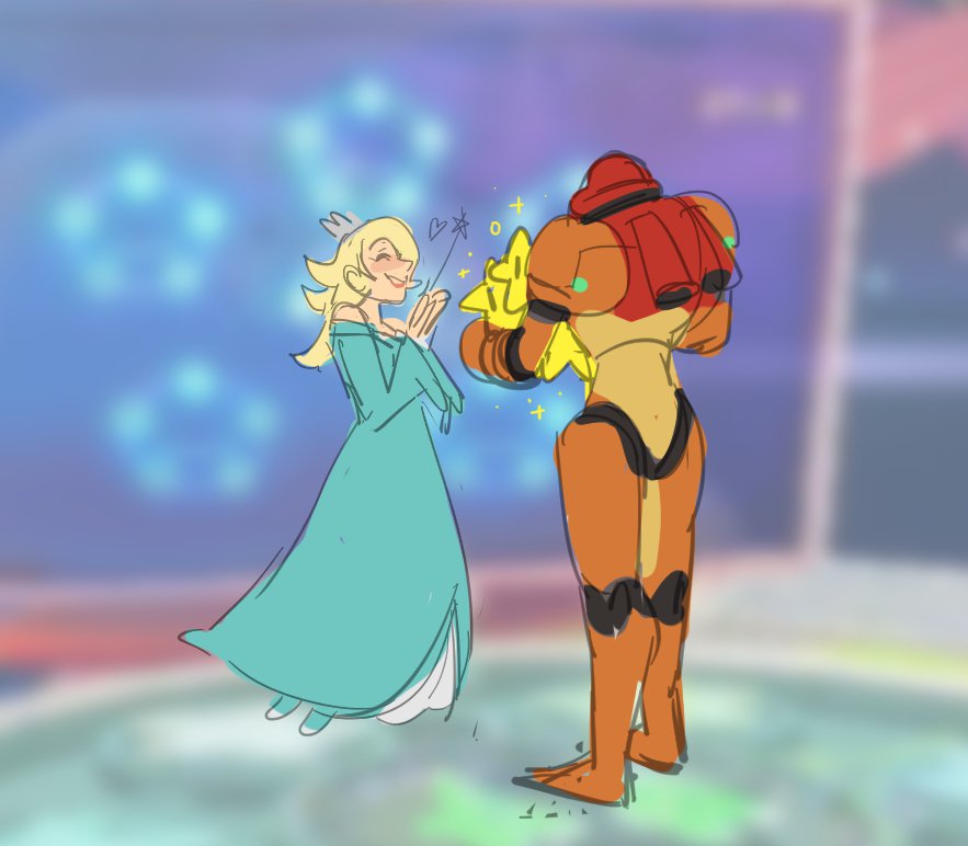 hattersarts's tweet photo. tired: samus/peach
wired: samus/rosalina

super mario galaxy but samus hears a distress call that rosalina sends out and now its Super Samus Galaxy and rosalina gives samus a kiss every time she brings back a star https://t.co/5hQ2E2MmJb