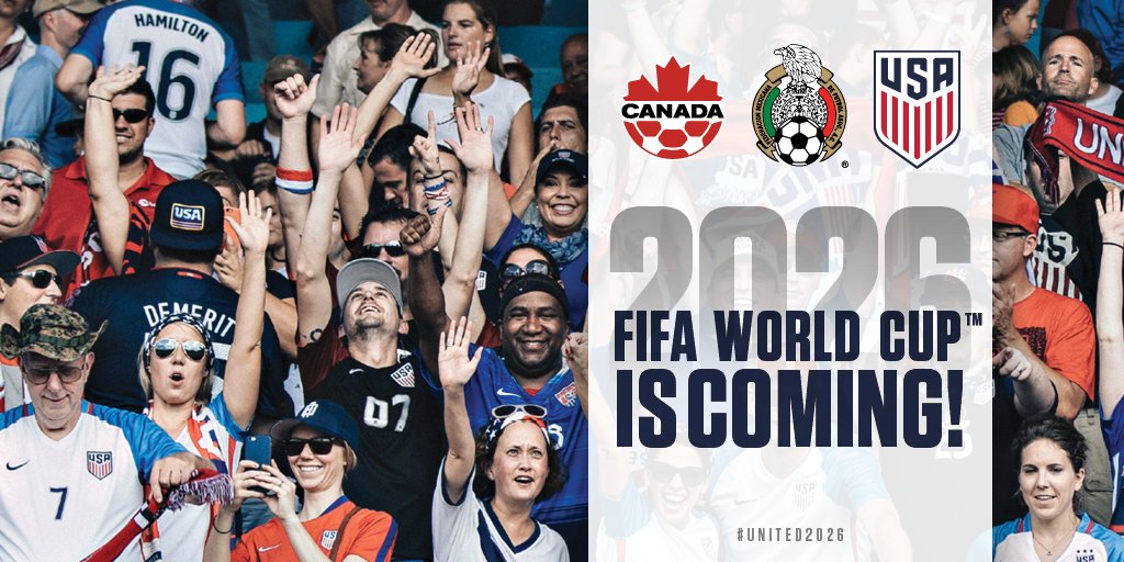 ussoccer's tweet image. The world's biggest sporting event is returning to our shores! #United2026 will host the @FIFAWorldCup!

🇨🇦🇲🇽🇺🇸 | united2026.com