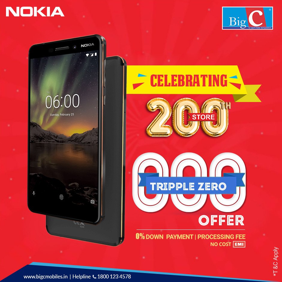 BigCMobilesIND's tweet photo. #TripleZeroOffer on our #200thStore #Celebrations🎇..!
Step in to near #BigCStore to get your favorite #Nokia mobile today
#NokiaMobiles #BigCMobiles #SmartPhones #Offers #200thBigCStore https://t.co/gWVxcxH9gj