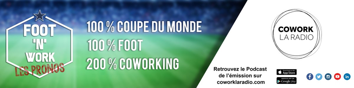 coworklaradio's tweet photo. La première émission "Foot'N'Work débute à 12h aujourd'hui. Restez connectés pour suivre tous les pronostics du match Russie - Arabie Saoudite sur notre web radio et ne rien manquez de cet événement. https://t.co/YzqRcuskKc #footnwork #regusfrance #coworklaradio #spacesparis https://t.co/6tTDXfsI2O