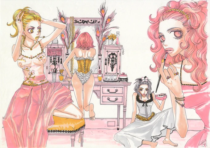 安野モヨコの『バッファロー5人娘』は、女の子のファッションにこだわりながら楽しくカラーを描いた作品。画材はすべてコピック!
配色の美しさが目をひきます。。
1枚と2枚は #モヨコ展 で原画で見ることができますよ〜!担当編集(まりも) 