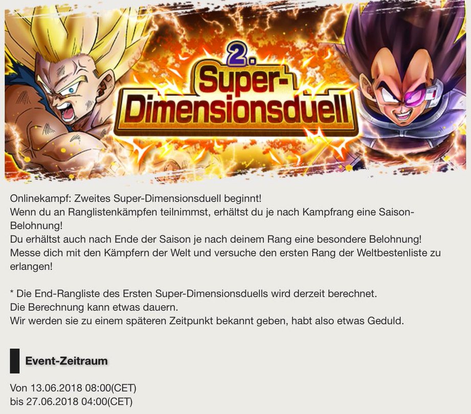 DBLegendsDE's tweet photo. [UPDATE/NEWS]

❗️Dankeschön Kampangne!

❗️Super Dimensionsduell

❗️Erster Teil der Hauptstory auf "Schwer" erweiter!

#DBLegends https://t.co/CYln1LgbxY